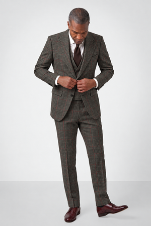 English Prince of Wales with Overcheck Suit — Black & White with Red