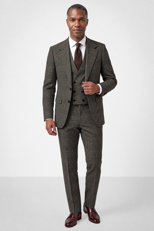 English Prince of Wales with Overcheck Suit — Black & White with Red