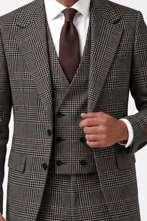 English Prince of Wales with Overcheck Suit — Black & White with Red