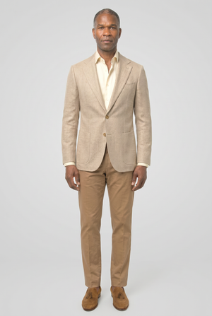 Solbiati Linen Herringbone Blazer - Light Tan