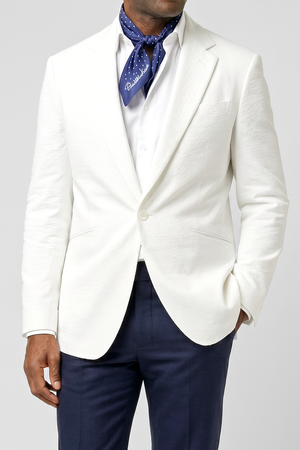 Striped English Seersucker Blazer - White