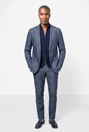 Solbiati Linen Herringbone Suit - Steal Blue