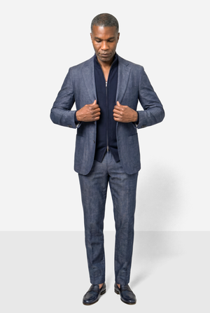 Solbiati Linen Herringbone Suit - Steal Blue