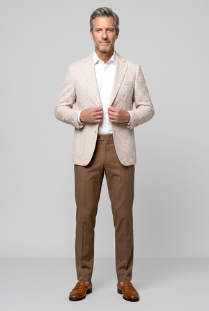 Striped English Seersucker Blazer - Tan