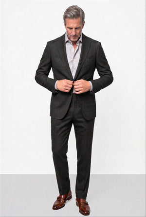 English Dugdale & Bros. Textured Weave Merino Wool Suit — Charcoal
