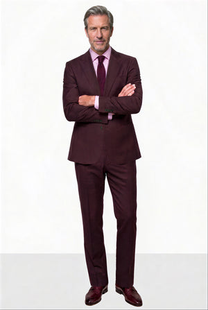 English Solid Mohair Suit — Burgundy