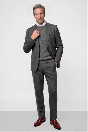 Solid Plain Weave Suit — Medium Gray