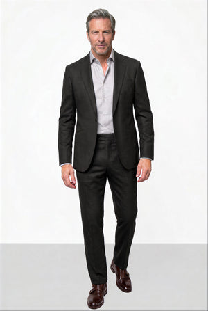 English Dugdale & Bros. Textured Weave Merino Wool Suit — Charcoal