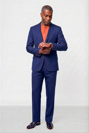 Solid Fine Textured Weave Suit — Indigo Blue