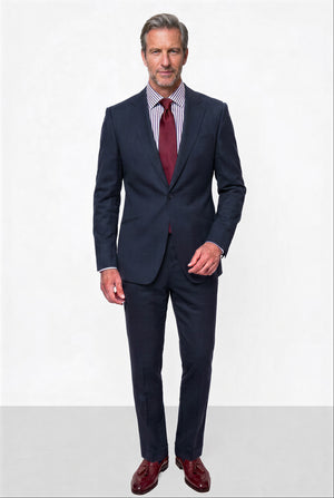 English Dugdale & Bros. Textured Weave Merino Wool Suit — Navy