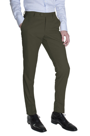 Olive Green Cotton Dress Pants