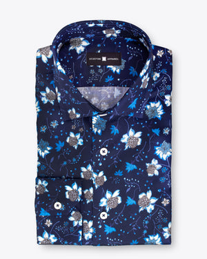White & Blue on Navy Floral Print