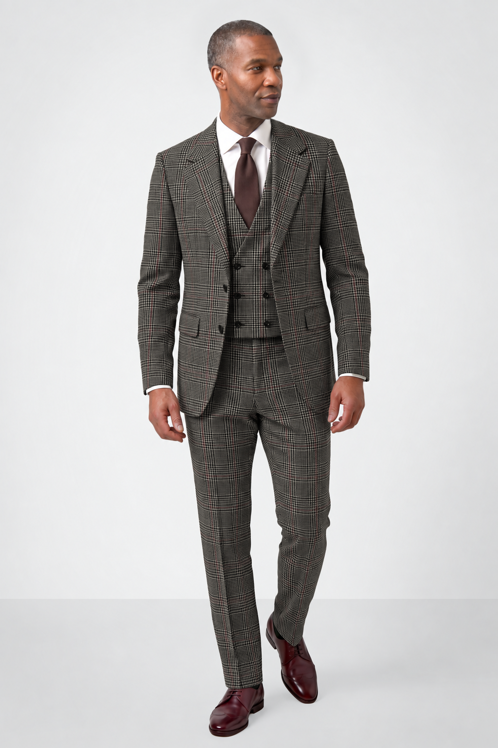 English Prince of Wales with Overcheck Suit — Black & White with Red