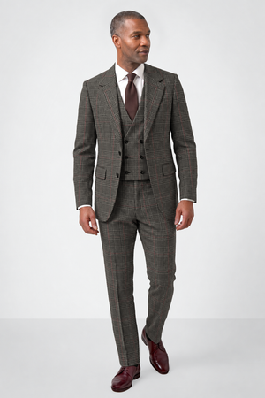 English Prince of Wales with Overcheck Suit — Black & White with Red