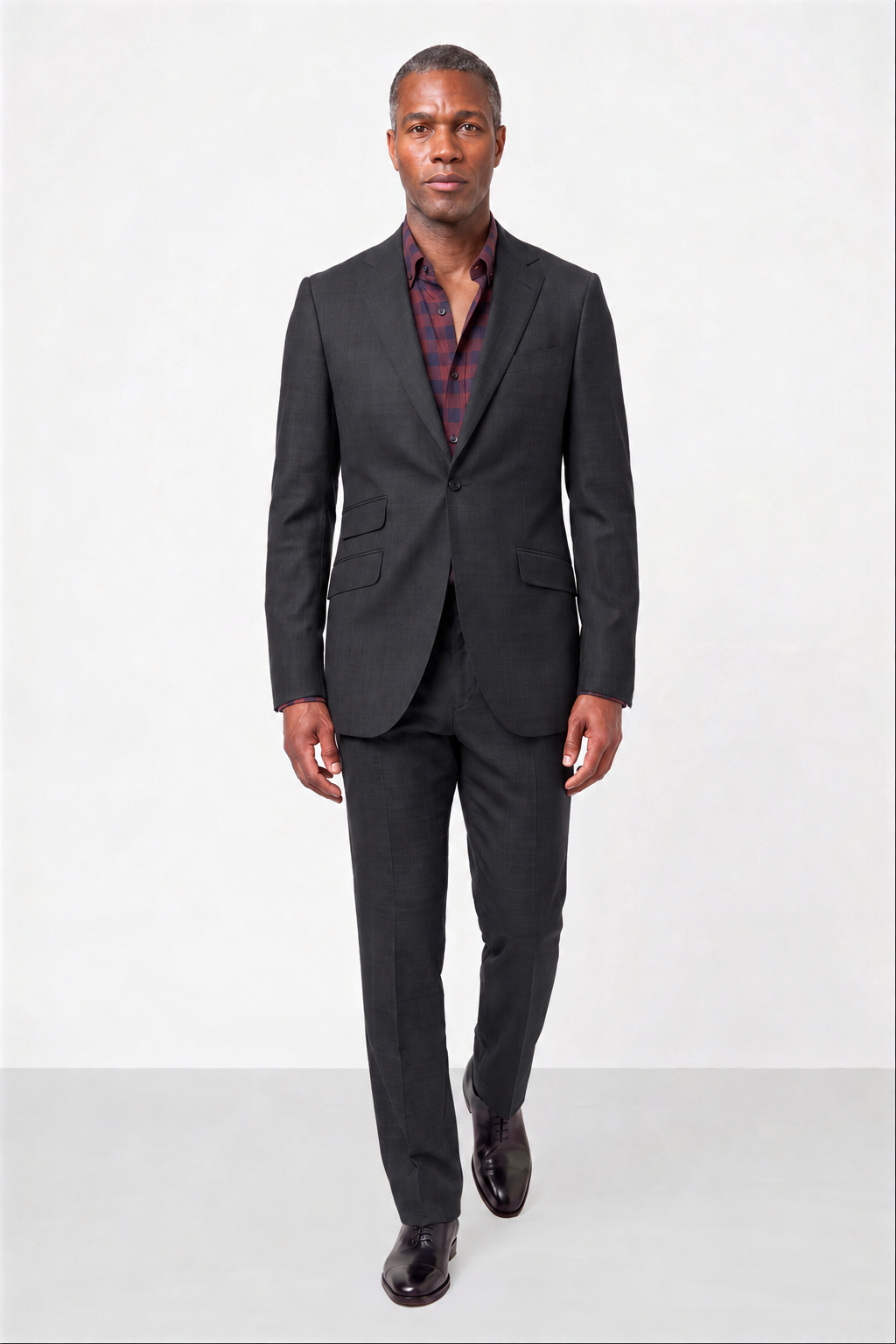 Solid Fine Textured Weave Suit — Medium Gray