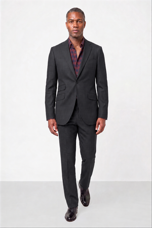 Solid Fine Textured Weave Suit — Medium Gray