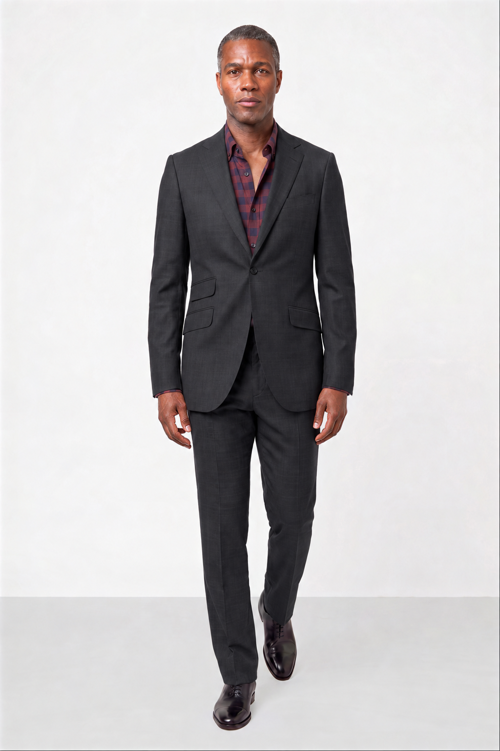 Solid Fine Textured Weave Suit — Medium Gray