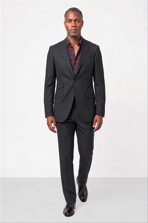Solid Fine Textured Weave Suit — Medium Gray