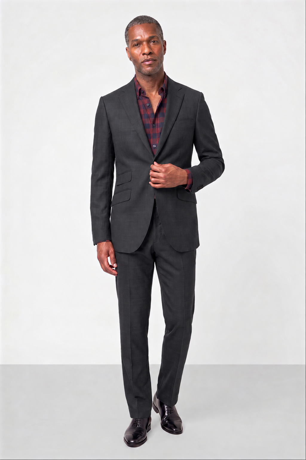Solid Fine Textured Weave Suit — Medium Gray