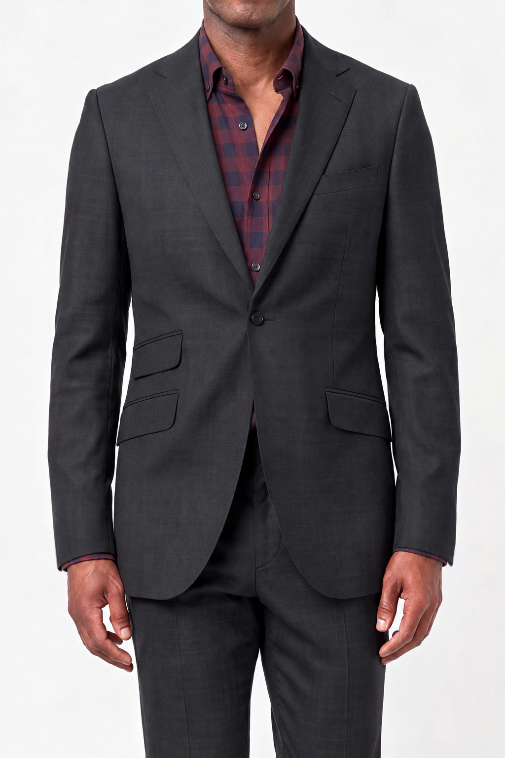 Solid Fine Textured Weave Suit — Medium Gray