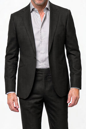 English Dugdale & Bros. Textured Weave Merino Wool Suit — Charcoal