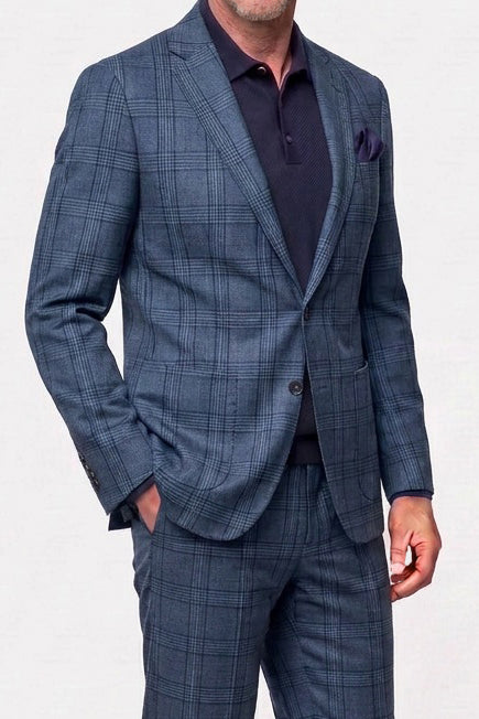 Italian Tonal Glen Plaid — Steel Blue