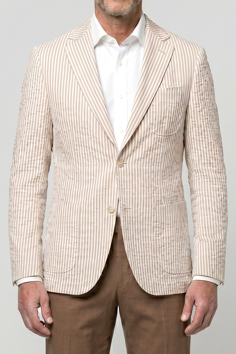 Striped English Seersucker Blazer - Tan