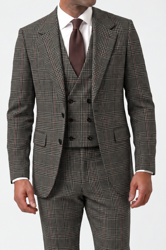 English Prince of Wales with Overcheck Suit — Black & White with Red