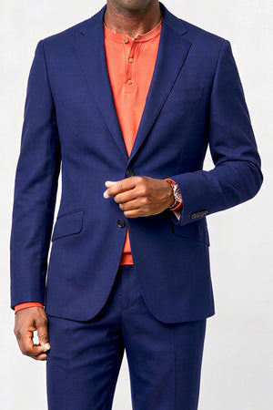 Solid Fine Textured Weave Suit — Indigo Blue