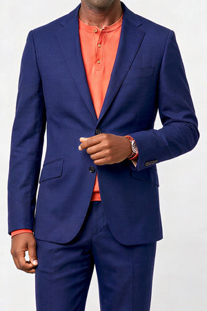 Solid Fine Textured Weave Suit — Indigo Blue