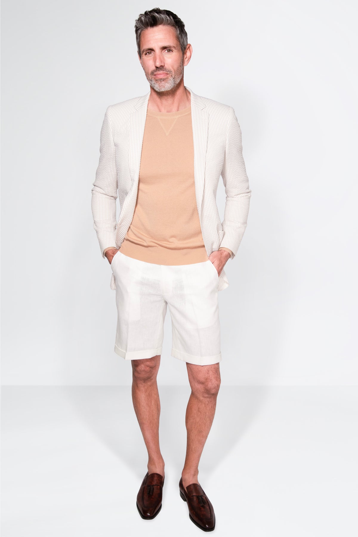Striped English Seersucker Blazer - White