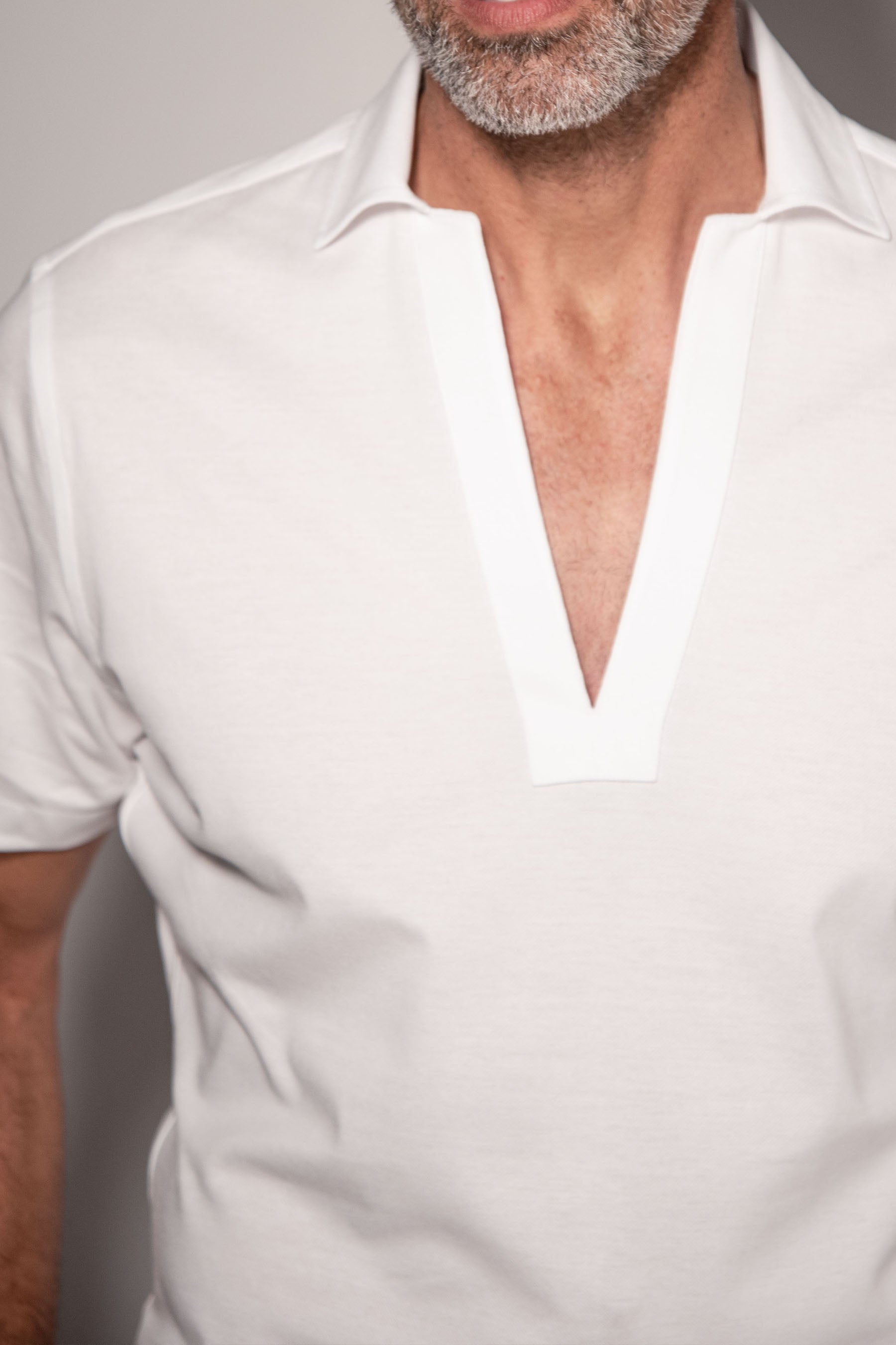 White Pique V-Neck Shirt