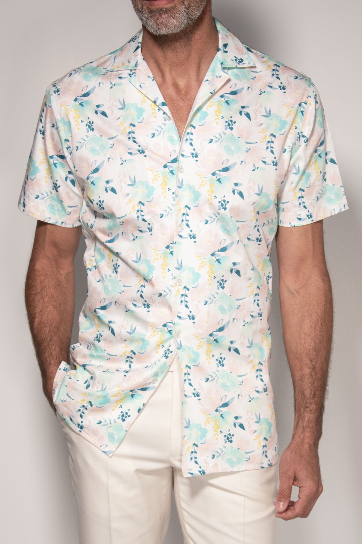 Pastel Water Garden Camp Collar Short Sleeve Shirt