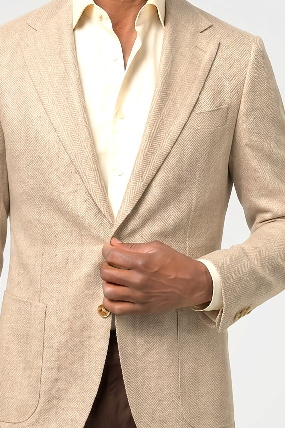 Solbiati Linen Herringbone Blazer - Light Tan