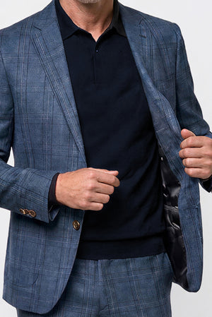 Italian Tonal Glen Plaid — Steel Blue