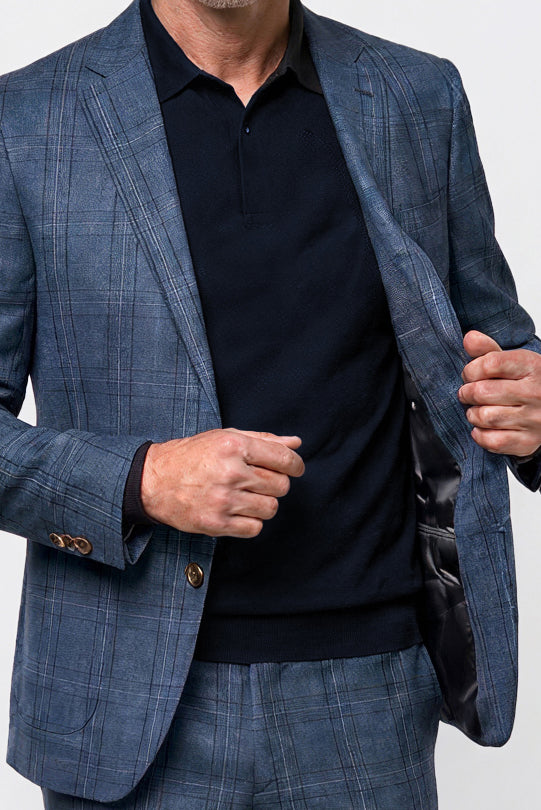 Italian Tonal Glen Plaid — Steel Blue