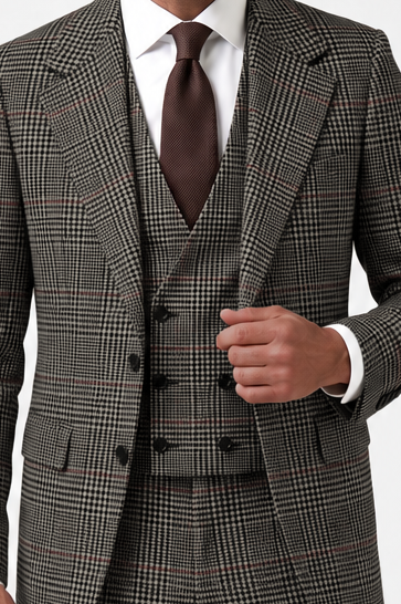 English Prince of Wales with Overcheck Suit — Black & White with Red