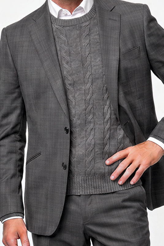 Solid Plain Weave Suit — Medium Gray