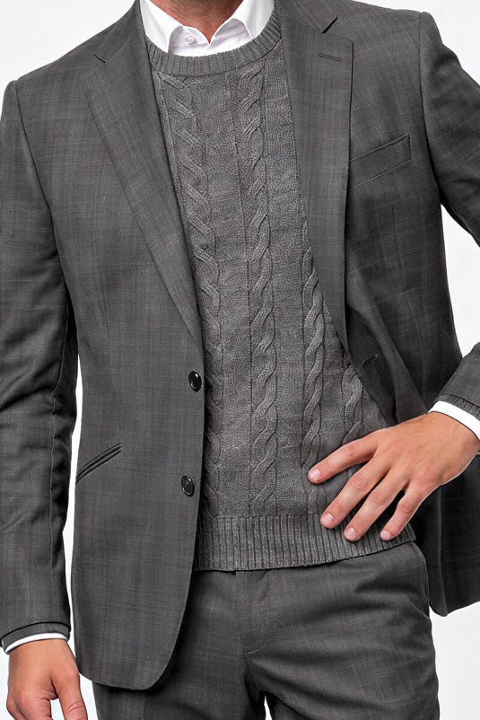 Solid Plain Weave Suit — Medium Gray