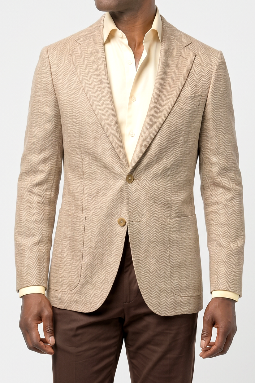 Solbiati Linen Herringbone Blazer - Light Tan