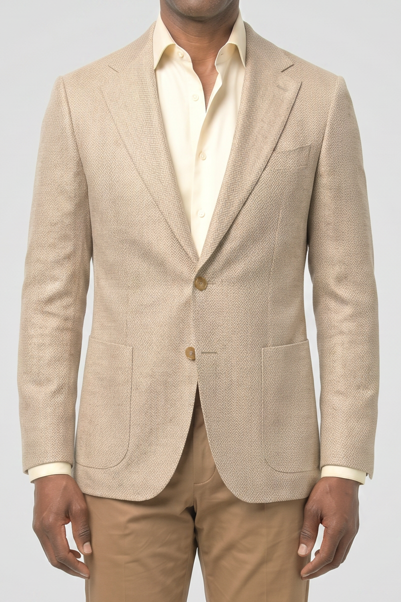 Solbiati Linen Herringbone Blazer - Light Tan