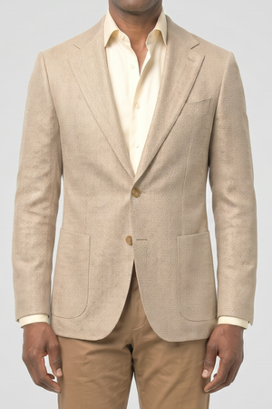 Solbiati Linen Herringbone Blazer - Light Tan