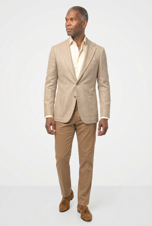 Solbiati Linen Herringbone Blazer - Light Tan