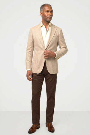 Solbiati Linen Herringbone Blazer - Light Tan