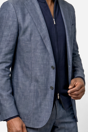 Solbiati Linen Herringbone Suit - Steal Blue