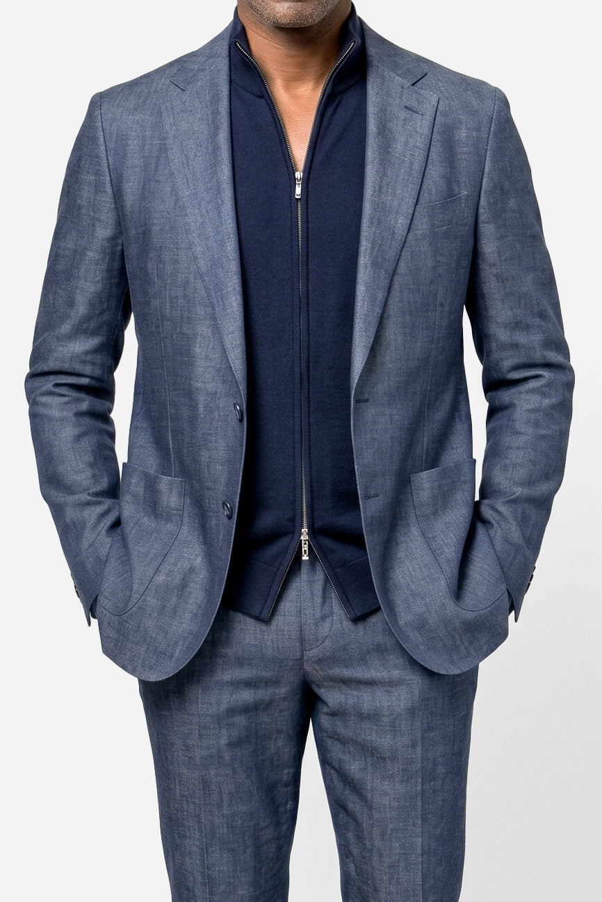 Solbiati Linen Herringbone Suit - Steal Blue