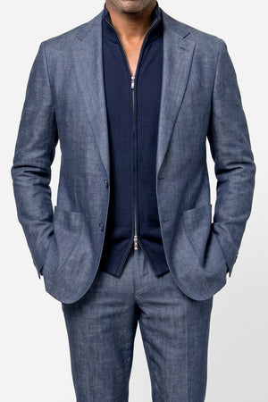 Solbiati Linen Herringbone Suit - Steal Blue
