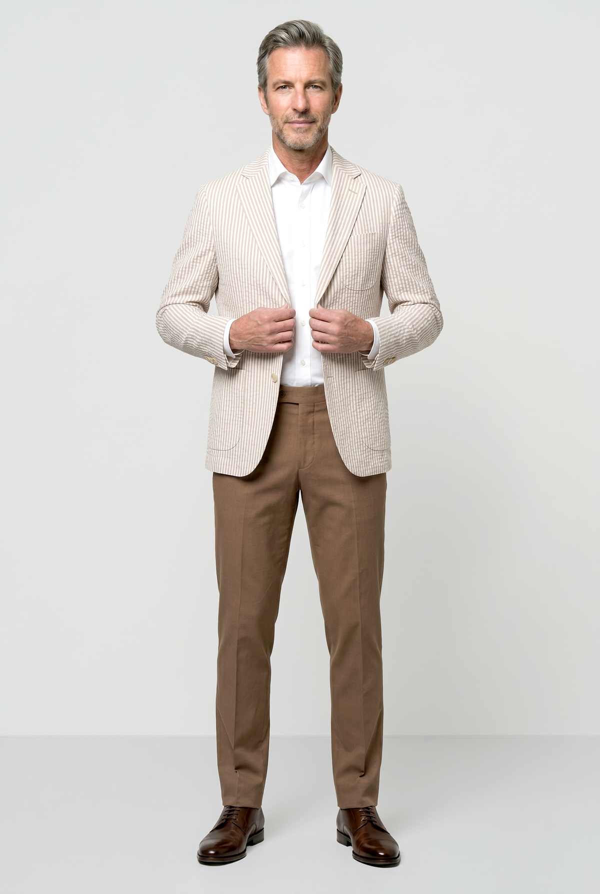 Striped English Seersucker Blazer - Tan