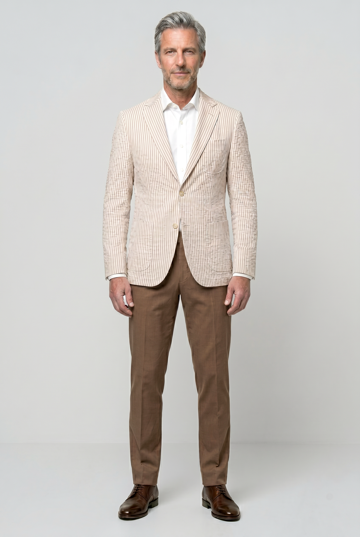 Striped English Seersucker Blazer - Tan