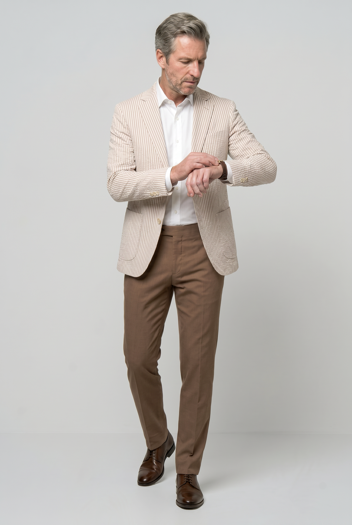 Striped English Seersucker Blazer - Tan